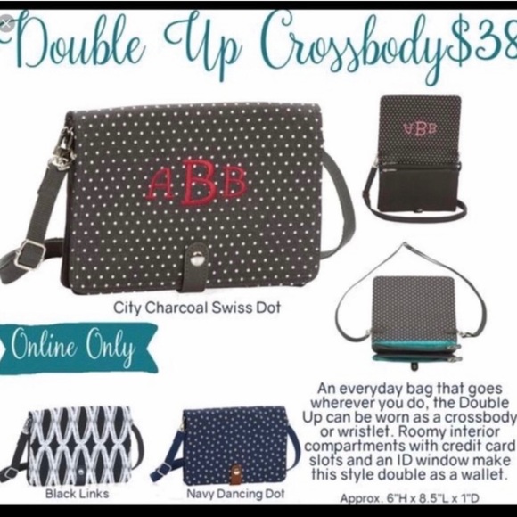 Thirty One Double Up Crossbody-City Charcoal Swiss Dot - Picture 11 of 11